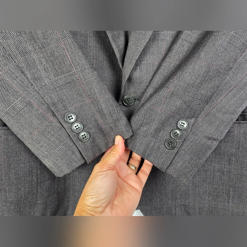 Mani by Giorgio Armani Pure Virgin Wool Gray Windowpane Coat Blazer sz 40 Short